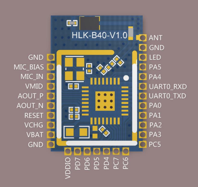 HLK-B40 是一款电子开发生产的一款BLE5.1主从一体蓝牙-串口透传模块，各种带有串口的设备通 过本模块，能够简单快速的使用蓝牙无线收发数据。